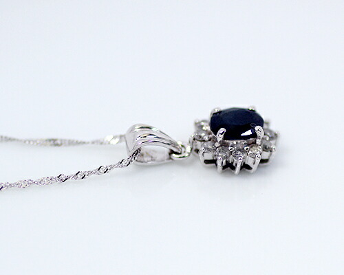 ペンダント　ネックレス　サファイア　ダイヤモンド　0.5ct　18金　ホワイトゴールド　K18　WG　取り巻き　オーバル　レディース　アクセサリー　ジュエリー　ギフト　oe6276　ダイヤ_1