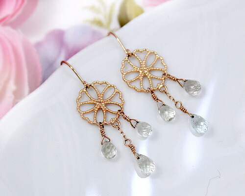ピアス　グリーン　アメジスト　　10金　ホワイトゴールド　ピンクゴールド　K10　WG　PG　アメリカン　フック　フラワー　花　レディース　アクセサリー　ジュエリー　ギフト　m6163ty
