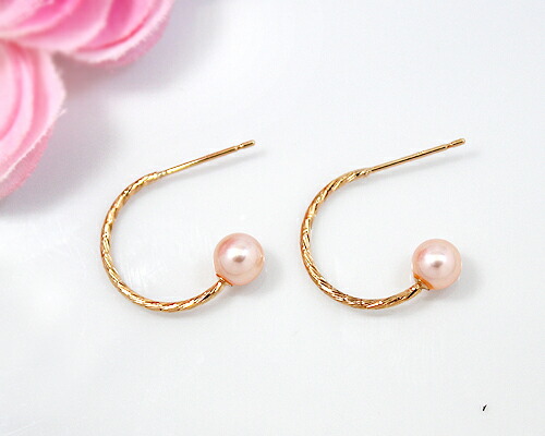 ピアス　オレンジ　淡水　パール　4.5mm　10金　ホワイトゴールド　ピンクゴールド　K10　WG　PG　フープ　一珠　1珠　レディース　アクセサリー　ジュエリー　ギフト　M6273TY