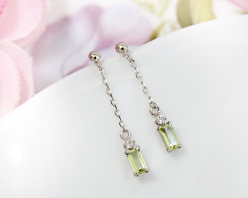 ピアス　キュービック　ジルコニア　ペリドット　　10金　ホワイトゴールド　ピンクゴールド　K10　WG　PG　チェーン　レディース　アクセサリー　ジュエリー　ギフト　m6155tw