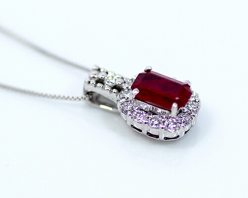 ペンダント　ネックレス　ルビー　ダイヤモンド　0.5ct　18金　ホワイトゴールド　K18　WG　取り巻き　エメラルドカット　レディース　アクセサリー　ジュエリー　ギフト　oe8329　ダイヤ_1