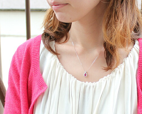 ペンダント　ネックレス　ルビー　ダイヤモンド　0.5ct　18金　ホワイトゴールド　K18　WG　取り巻き　エメラルドカット　レディース　アクセサリー　ジュエリー　ギフト　oe8329　ダイヤ_2