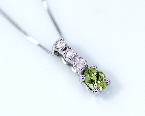 ペンダント　ネックレス　ペリドット　ダイヤモンド　0.1ct　0.04ct　18金　ホワイトゴールド　K18　WG　オーバル　レディース　アクセサリー　ジュエリー　ギフト　oe3748　ダイヤ