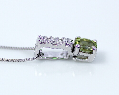 ペンダント　ネックレス　ペリドット　ダイヤモンド　0.1ct　0.04ct　18金　ホワイトゴールド　K18　WG　オーバル　レディース　アクセサリー　ジュエリー　ギフト　oe3748　ダイヤ_1