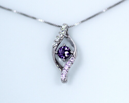 ペンダント　ネックレス　アメジスト　ダイヤモンド　0.05ct　10金　ホワイトゴールド　K10　WG　ひし形　4本爪　4爪　レディース　アクセサリー　ジュエリー　ギフト　146366　ダイヤ