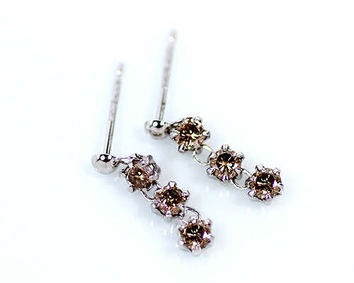 ピアス　ブラウン　ダイヤモンド　0.4ct　18金　ホワイトゴールド　K18　WG　スリーストーン　3ストーン　3石　レディース　アクセサリー　ジュエリー　ギフト　ダイヤ　274569