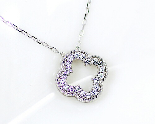 ペンダント　ネックレス　ダイヤモンド　0.1ct　10金　ホワイトゴールド　K10　WG　フラワー　花　レディース　アクセサリー　ジュエリー　ギフト　65513　ダイヤ