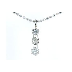 プラチナ 0.15ct ダイヤ 3ストーン ペンダント ネックレス シルバーカットボールチェーン