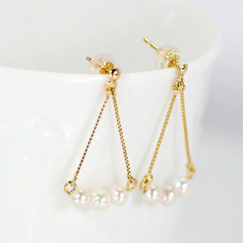 ピアス　あこや　本真珠　ベビー　パール　3mm　4mm　18金　ホワイトゴールド　K18　WG　チェーン　レディース　アクセサリー　ジュエリー　ギフト　pa-9952-ji_1