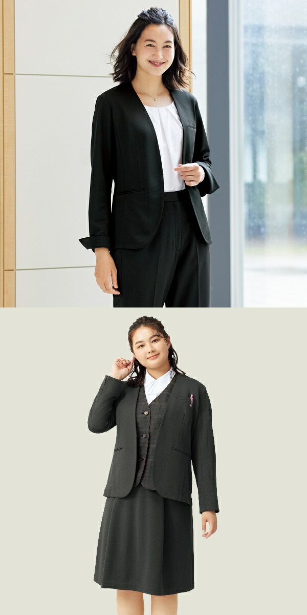 FOLK FJ15752-9 nuovo レディース ニットノーカラージャケット ブラック 5〜23号 フォーク ヌーヴォ 【お取り寄せ製品】【女性用 事務服 営業 受付嬢 リクルート スーツ】