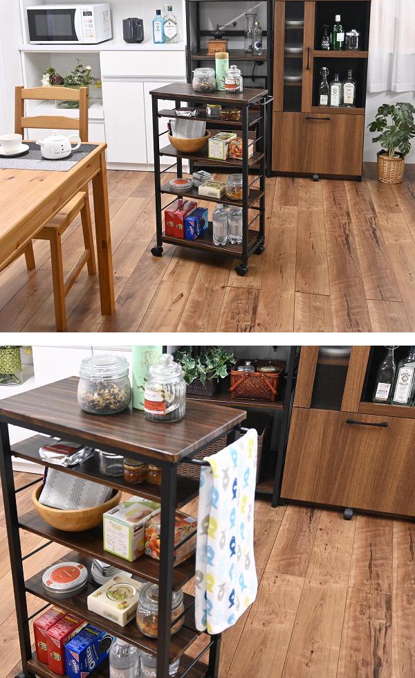 段違いキッチンワゴン ダークブラウン KW-0930DBR : 段違いキッチンワゴン ダークブラウン KW-0930DBR