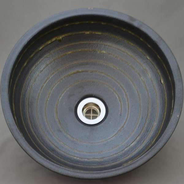 【送料無料】信楽焼　利休信楽のボウル　015-31　黒泥千引渥紋様【メーカー直送】【代引き/同梱不可】【手洗い鉢/洗面台/シンク】【伝統工芸品紫香楽焼】の通販は