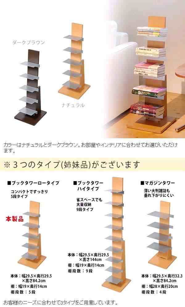 AUX オークス L53DA ブックタワー ロータイプ 5段 ダークブラウン