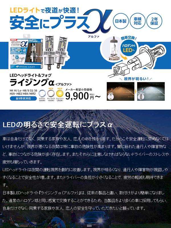 スフィアライト　SRACH4060-02　LEDヘッドライト RIZINGアルファ H4 Hi/Lo 6000K 12V用 日本製 2年保証【お取り寄せ商品】LED ヘッドランプ　バルブ_2