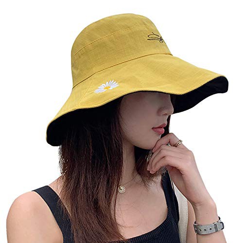 黄色黒 [Lemoics] 両面使えるハット レディース UVカット 帽子 可愛い