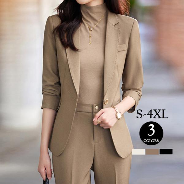A1 4XL即納 レディース パンツスーツ オフィス カジュアル  通勤 ママスーツ ジャケット セットアップ 入学式卒 業式 50代 40代 30代 就活