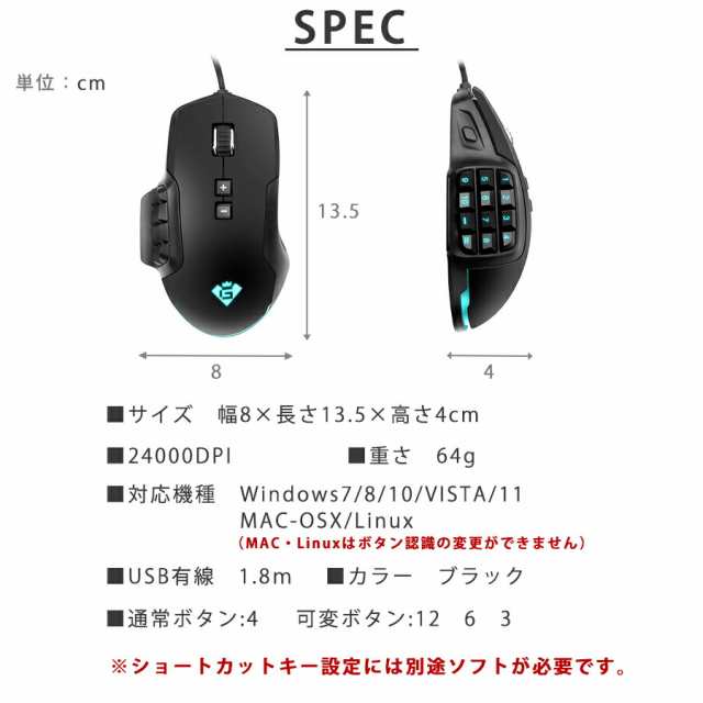 ゲーミング マウス 有線 ボタン数可変 コンパクト 軽量 人間工学 リラックス Mac/Windows/Surface/Microsoft  Proに対応　USB1.8ｍ 断線し｜au PAY マーケット