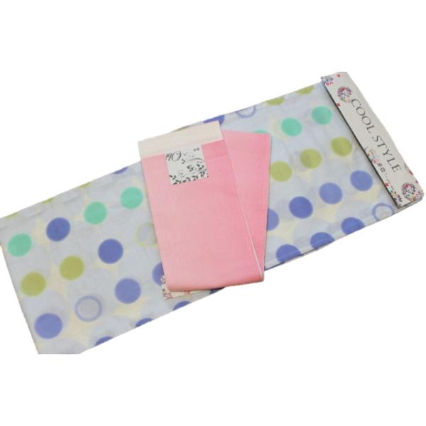 変わり織り個性派浴衣＆麻半幅帯セット-No.007【浴衣の色：薄水色　麻半幅帯の色：ピンク色暈かし/送料無料/COOL STYLE】の通販は