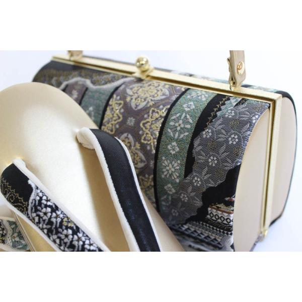 帯地・草履バックセット-No.121【正絹帯地・ゴールド台/フリーサイズ/合皮製品/正装向き/結婚式にも◎/送料無料/日本製品】 帯地・草履バックセット-No.121【正絹帯地・ゴールド台/フリーサイズ