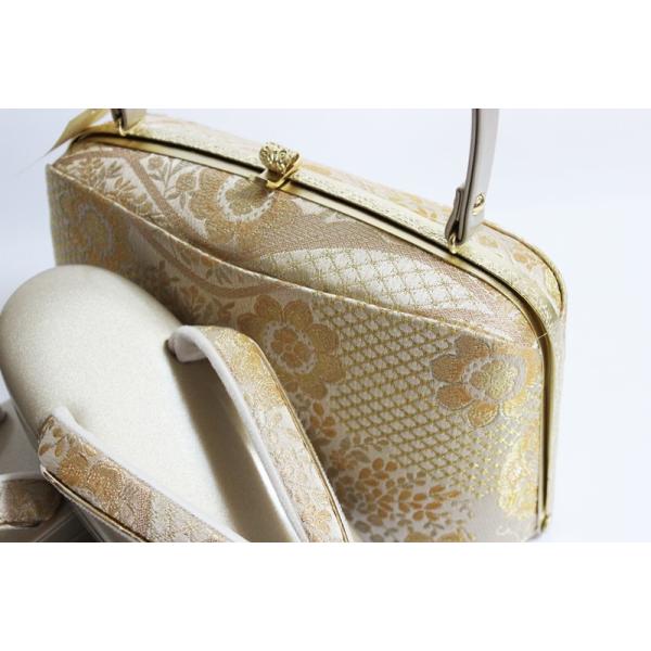 帯地・草履バックセット-No.625【正絹帯地/ゴールド台/Mサイズ/合皮