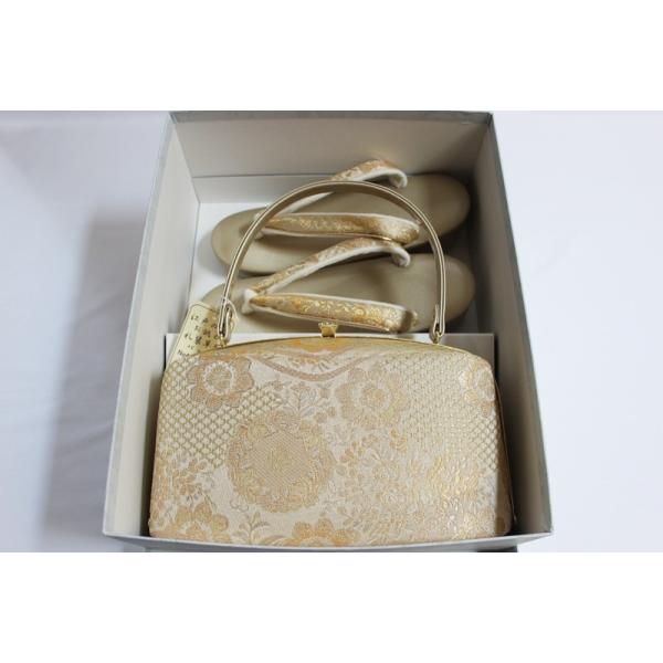 帯地・草履バックセット-No.625【正絹帯地/ゴールド台/Mサイズ/合皮