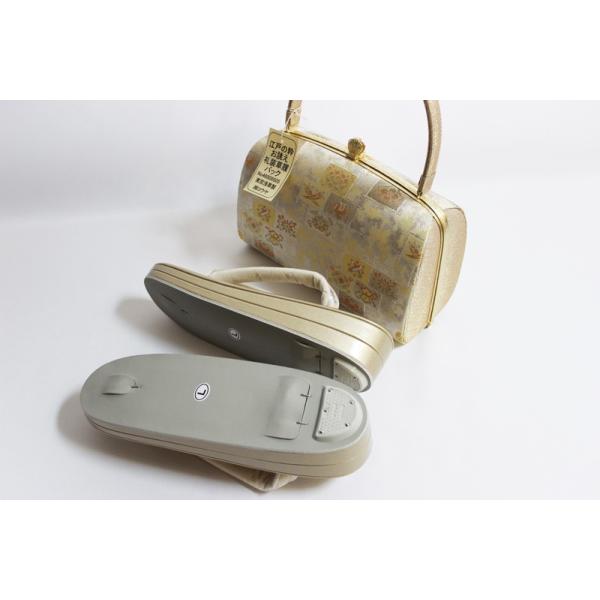 帯地・草履バックセット-No.627【正絹帯地/ゴールド台/Lサイズ/合皮