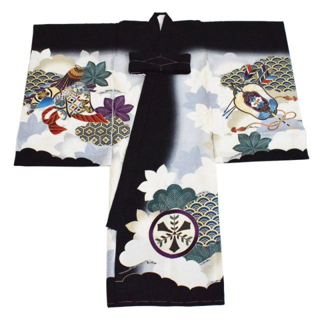 販売品 産着 男の子 男児お宮参り着-No.03（地色：黒色/産着/初着/のしめ/男の子/送料無料/お宮参り 男の子）_1
