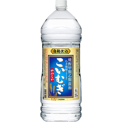 サッポロ 甲類乙類混和 麦焼酎 こいむぎ やわらか 4L ペットボトル 4000ml×4本 1ケース u-yu