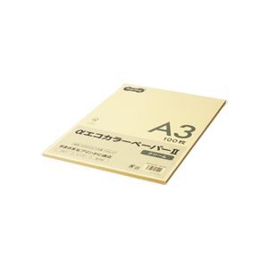 まとめ) TANOSEE αエコカラーペーパーII A3 クリーム 少枚数パック 1冊