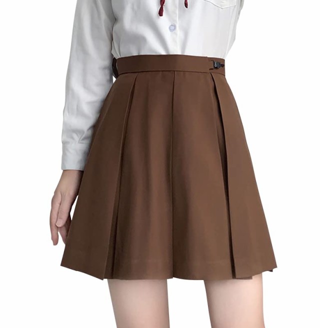 42CM-ブラウン_XL [Sharphon] 制服 スカート 42CM丈 8本 無地 ライン