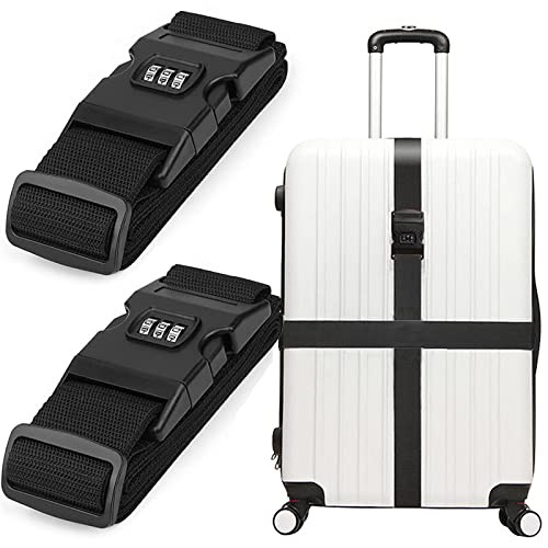 ブラック スーツケースベルト 2本セット 3桁ダイヤル式 ロック付き 高