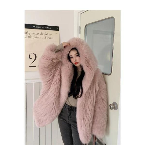 フォックスファー コート　ピンク ふわふわ可愛い ポンポン付き 楽天市場】フォックス ファーダウンコート ボリューム