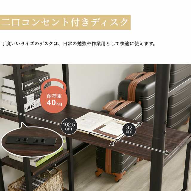 ロフトベッド パイプベッド シングル 木 デスク付き コンセント付き 耐 ...