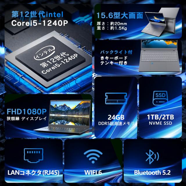 Intel Core i5-1240P メモリ24GB ノートPC 本体 高性能ゲーミングノートパソコン 新品 本体 15.6型 Office付き 第12