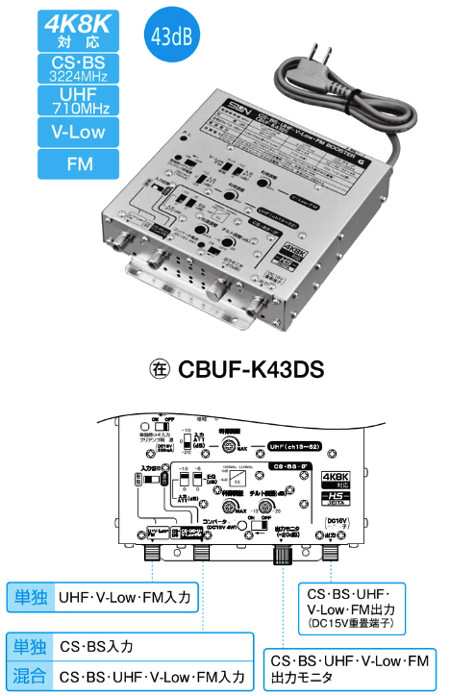 サン電子 CBUF-K43DS 新4K8K衛星放送対応 CS・BS・UHF・V-Low・FMブースタ 43dB型の通販はau PAY マーケット -  電材BLUEWOOD au PAY マーケット店 | au PAY マーケット－通販サイト