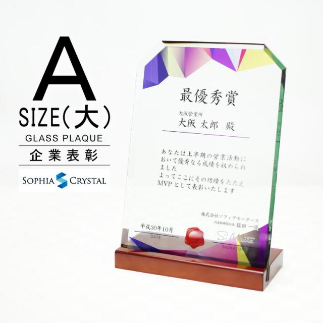 トロフィー ガラス 盾 DSP-3A(大) 名入れ 記念品 表彰状 表彰 盾 表彰楯 卒業 感謝 退職記念 周年記念 創立記念 ゴルフコンペ ホールインワン スポーツ大会 イベント 優勝 トロフィ とろふぃ プレゼント ギフト