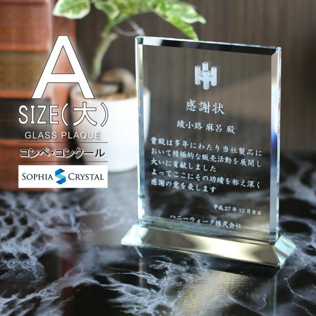 トロフィー ガラス 盾 PS-7A(大) 名入れ 記念品 表彰状 表彰 盾 表彰楯 卒業 感謝 退職記念 周年記念 創立記念 ゴルフコンペ ホールインワン スポーツ大会 各種イベント 優勝 トロフィ とろふぃ クリスタル プレゼント ギフト.
