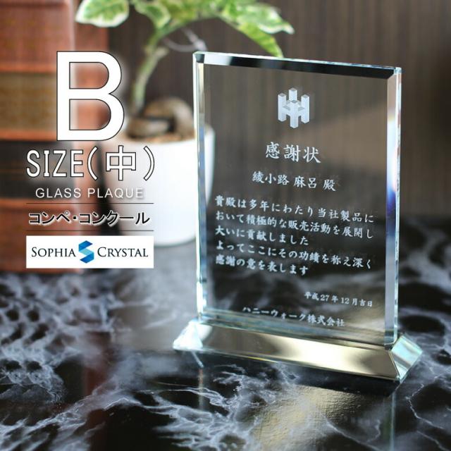 トロフィー ガラス 盾 PS-7B(中) 名入れ 記念品 表彰状 表彰 盾 表彰楯 卒業 感謝 退職記念 周年記念 創立記念 ゴルフコンペ ホールインワン スポーツ大会 各種イベント 優勝 トロフィ とろふぃ クリスタル プレゼント ギフト.