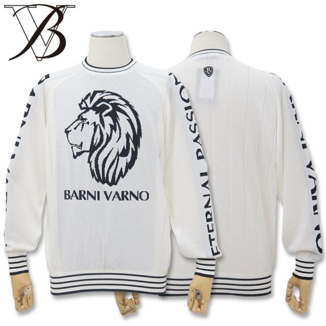 ＼訳アリ／バーニヴァーノ ライオンロゴ クルーネック セーター ホワイト BSS-KSW3902-01-L ニット 春物 の通販は