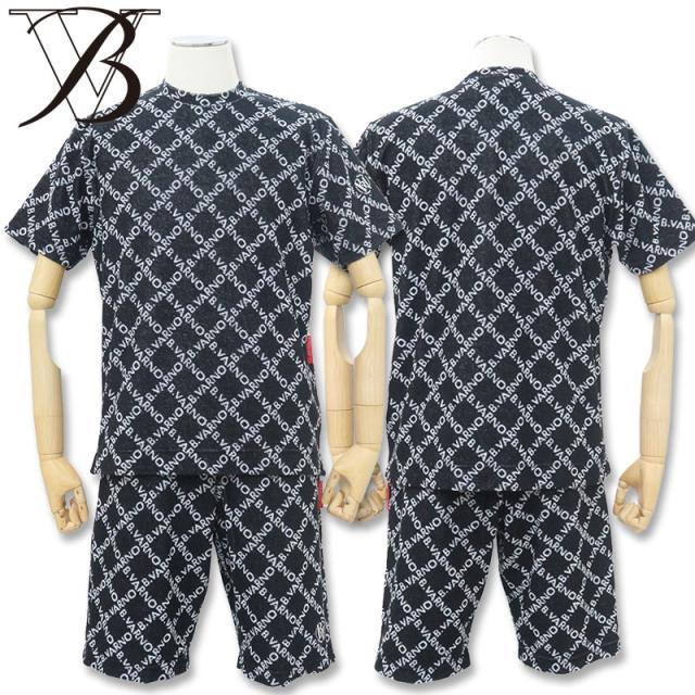 バーニヴァーノ ロゴプリント 半袖Tシャツ ハーフパンツ セットアップ Mサイズ BSS-KST3932-BSS-KPH3933-09-M ブラック 09 メンズ
