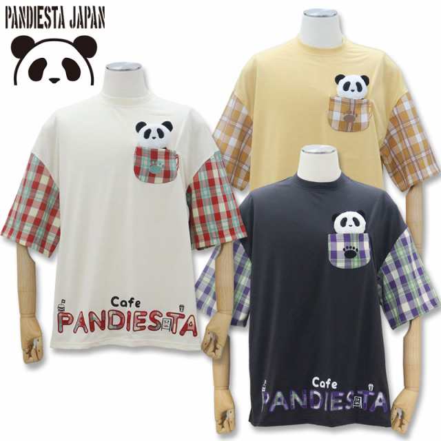 パンディエスタ ぬいぐるみ オーバーサイズ 半袖 Tシャツ 554470 M L XL アイボリー チャコール ブラック パンダ PANDIESTA JAPAN 刺しゅう メンズ レディースの通販は