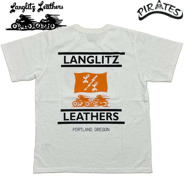 LANGLITZ LEATHERS ラングリッツレザー LL297 (ホワイト/プリントカラー:ブラック/オレンジ) 半袖Tシャツの通販は