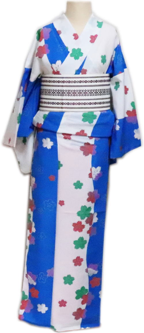 仕立上　小紋“胴抜仕立　白水色分け　桜「舞台衣装・ステージ衣装」日本舞踊・演劇・着物　踊り着物 踊り用　八掛仕立て