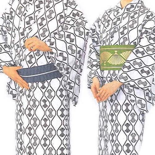 ゆかた　仕立上浴衣　白地紺　熨斗　男物・女物　杉２３４７「舞台・ステージ　衣裳」盆踊り・お稽古・イベントにも最適！