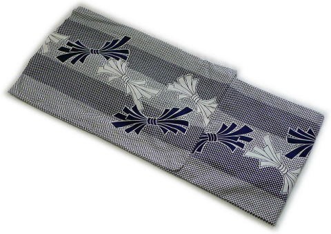 ゆかた 仕立上浴衣 白地紺 花菱 市松 小紋 男物 杉2333「舞台