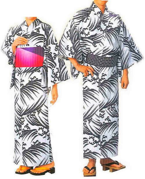 ゆかた　仕立上浴衣　白地紺　波　男物・女物　杉２３４２「舞台・ステージ　衣裳」盆踊り・お稽古・イベントにも最適！