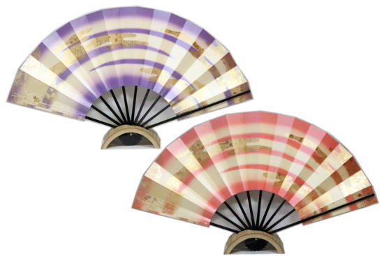 尺扇≪五霞金雲　紫・ピンク≫黒竹◇1尺 化粧箱なし　尺扇子【舞扇】京扇子【尺舞扇】扇子　尺舞　　ｋ011　ｋ012