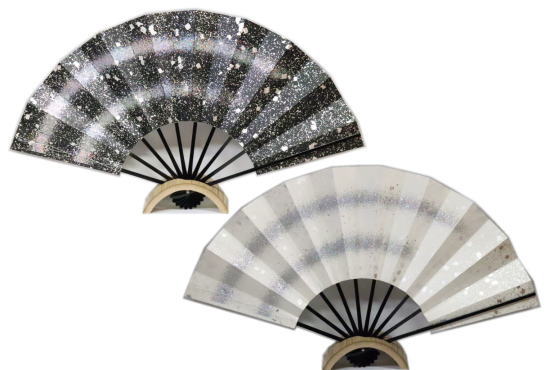 尺扇≪銀箔チラシ　２本ホログリッタ　黒・白≫黒竹◇1尺 化粧箱なし　尺扇子【舞扇】京扇子【尺舞扇】扇子　尺舞　ｋ018　ｋ019の通販は