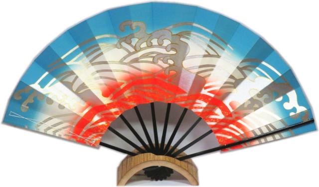 舞扇子≪ｋ38737　三段ボカシ地　荒波柄≫◇9寸5分◇黒竹　化粧箱なし　京扇子　扇子　舞扇