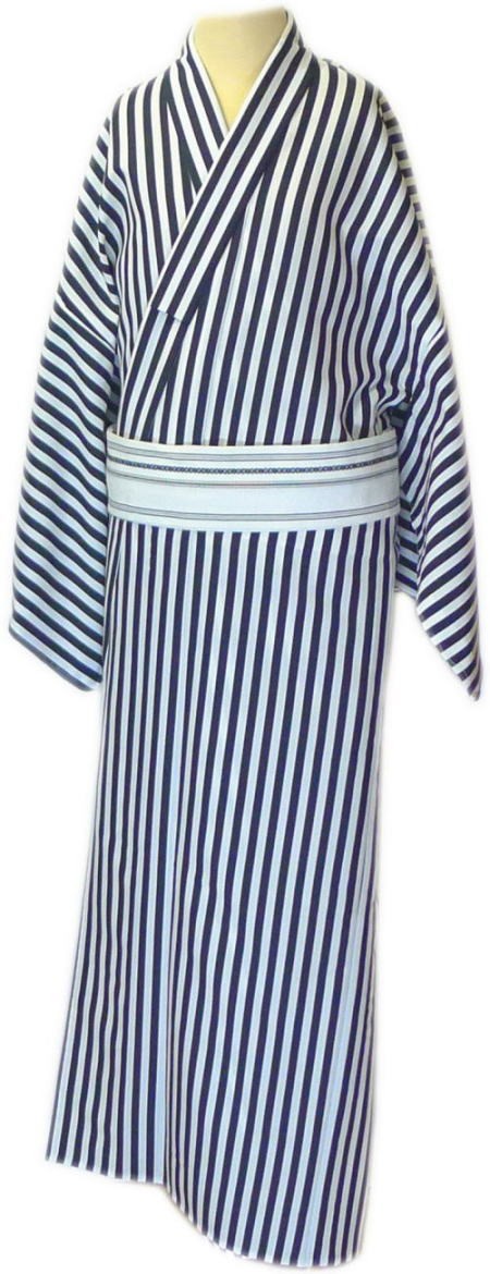 仕立上　男物 小紋“単衣仕立”≪白黒地　縞柄1cm≫大きいサイズ「舞台衣装・ステージ衣装」【送料無料】着物　踊り着物 踊り用